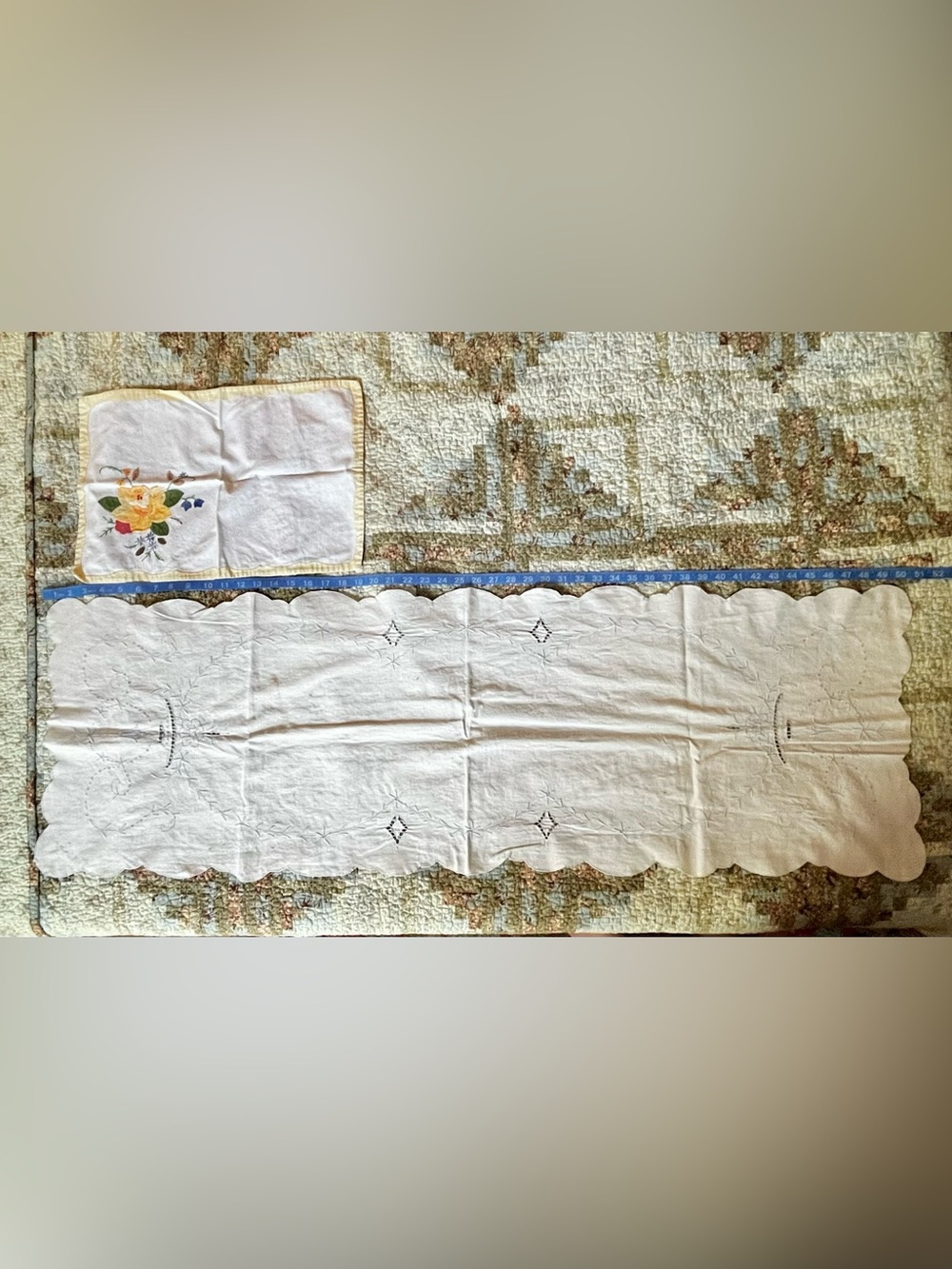 Lot of 2 vintage hand embroidered linens